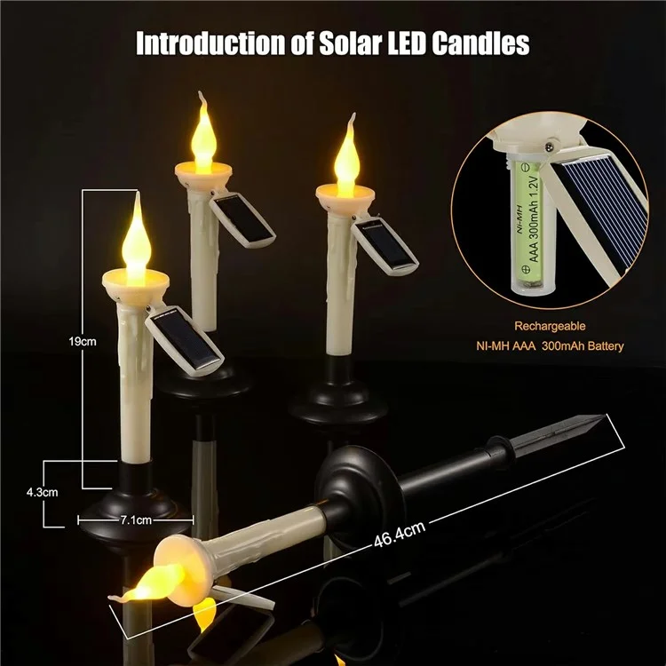 4 Peças de Luzes de Vela Solar para Exterior LED Lâmpadas de Estaca para Jardim Decoração de Halloween para Gramado / Pátio / Quintal