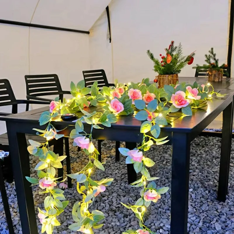 10m 100 LED Solar Powered Rose String Light 8 Modes Outdoor Garden Landscape Decorative Lamp
