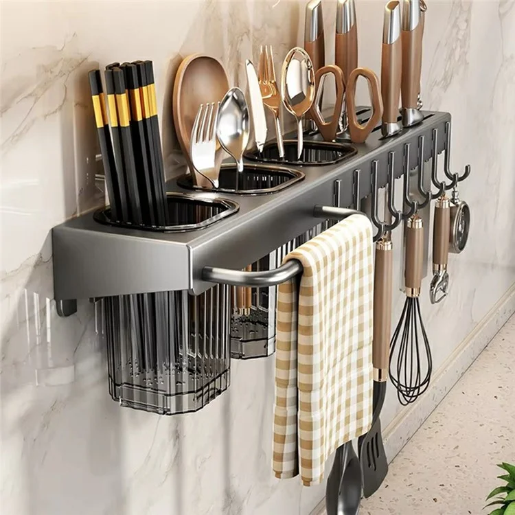 Organizador de Cocina de 50 cm, Estante de Pared Multiusos para Especias, Cuchillos y Toallas - Antioxidante