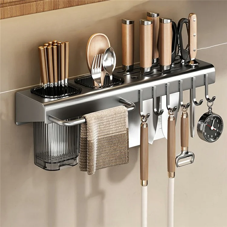Organisateur de cuisine de 40 cm Support mural pour épices Porte-couteaux Porte-serviettes Étagère multifonction - Anti-ternissement