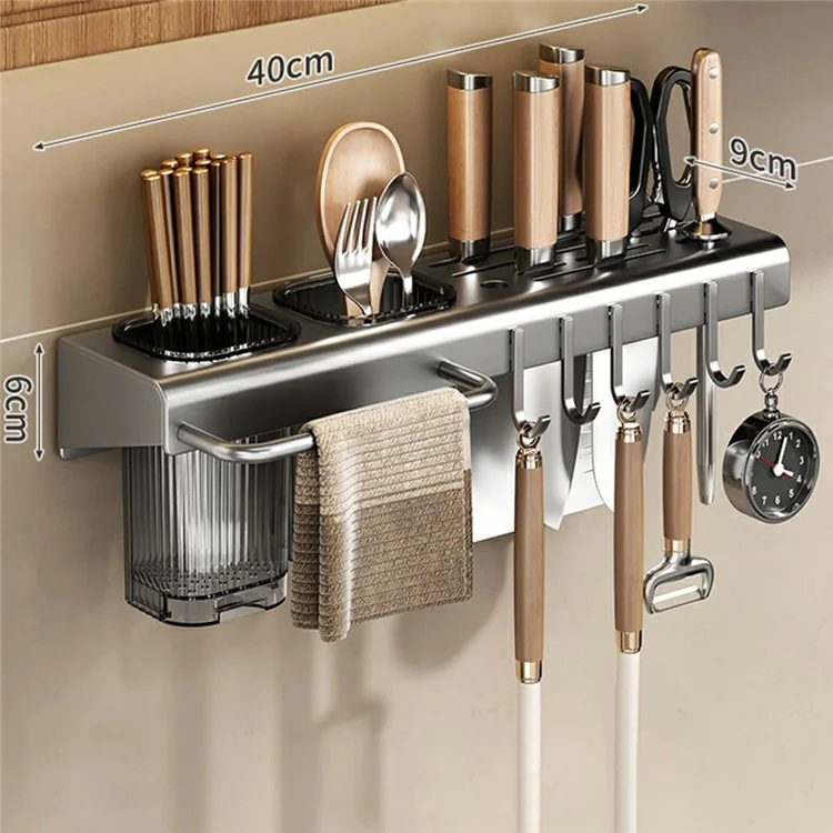 Organisateur de cuisine de 40 cm Support mural pour épices Porte-couteaux Porte-serviettes Étagère multifonction - Anti-ternissement