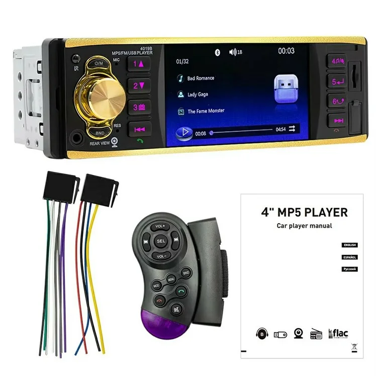 4019B 4.1 Inch IPS HD Screen MP5 Car Radio Bluetooth-Compatible SD AUX USB 7 Color Lights Lossless Audio Multimedia Player