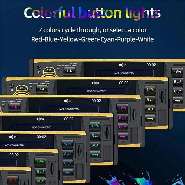 4019B 4.1 Inch IPS HD Screen MP5 Car Radio Bluetooth-Compatible SD AUX USB 7 Color Lights Lossless Audio Multimedia Player