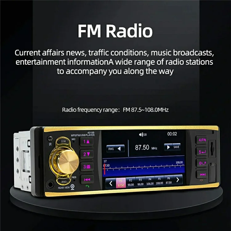 4019B 4.1 Inch IPS HD Screen MP5 Car Radio Bluetooth-Compatible SD AUX USB 7 Color Lights Lossless Audio Multimedia Player