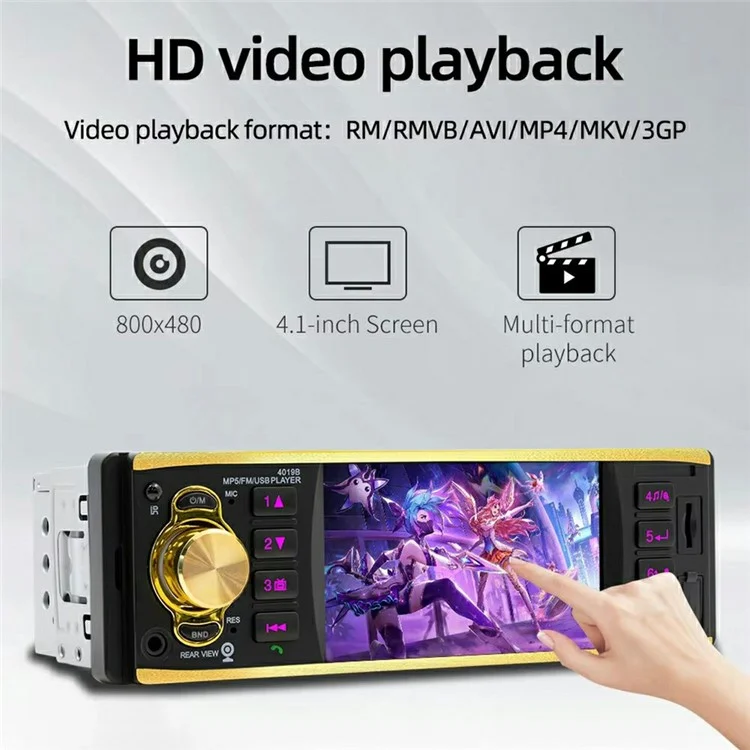 4019B 4.1 Inch IPS HD Screen MP5 Car Radio Bluetooth-Compatible SD AUX USB 7 Color Lights Lossless Audio Multimedia Player