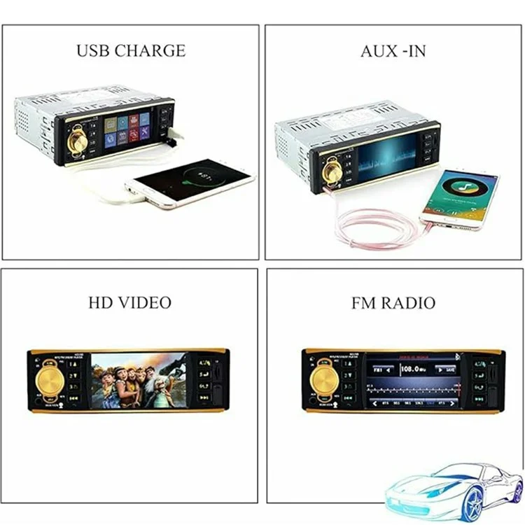 4019B 4.1 Inch IPS HD Screen MP5 Car Radio Bluetooth-Compatible SD AUX USB 7 Color Lights Lossless Audio Multimedia Player