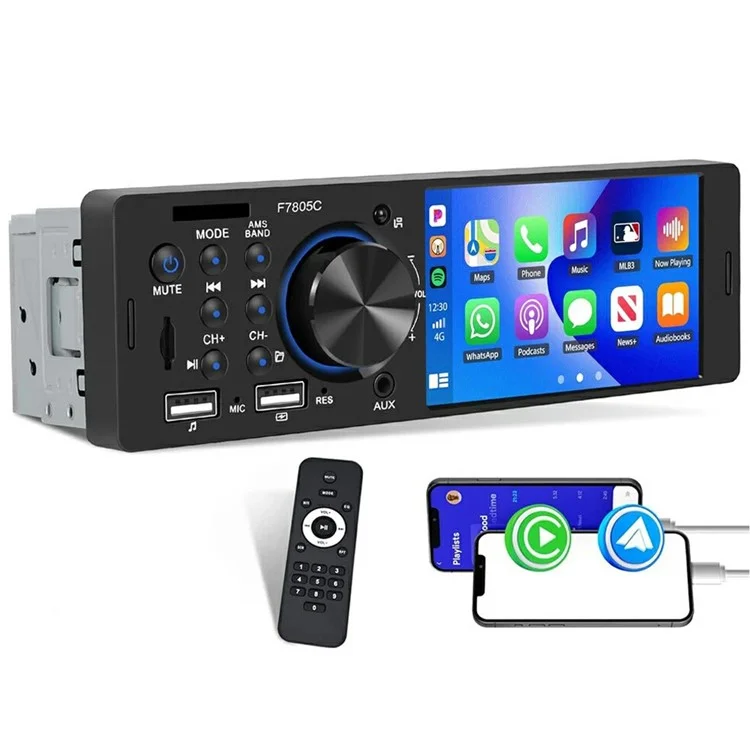 F7805C Wired CarPlay 4.1 Inch Touch Screen MP5 Car Radio Bluetooth-Compatible SD AUX USB 7 Color Lights Multimedia Player