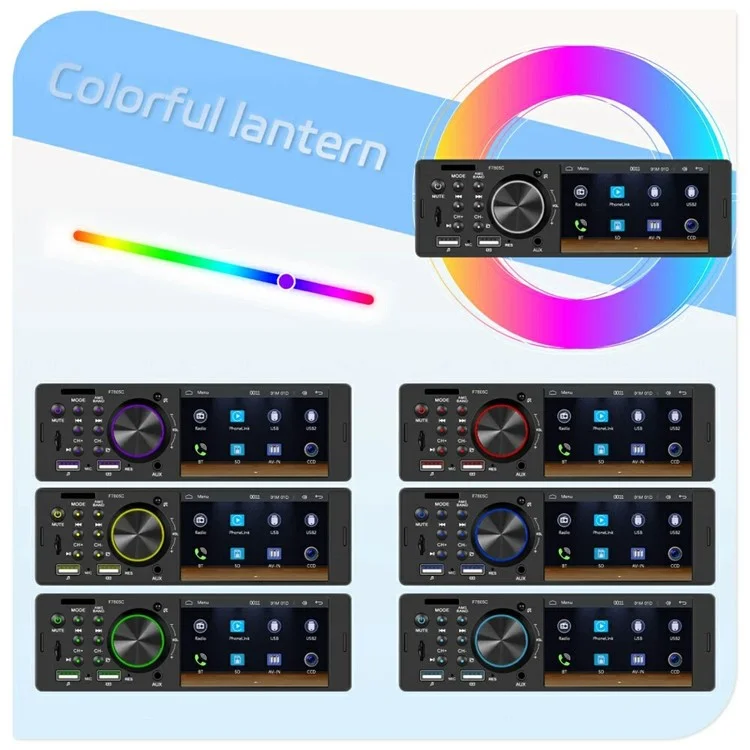 F7805C Wired CarPlay 4.1 Inch Touch Screen MP5 Car Radio Bluetooth-Compatible SD AUX USB 7 Color Lights Multimedia Player