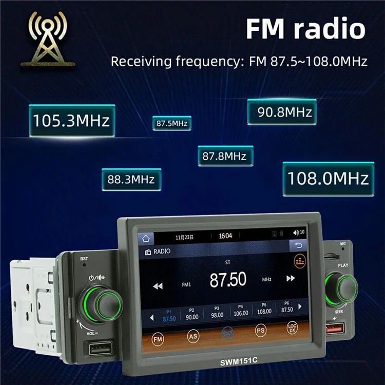 SW-151C 5 Inch Touch Screen MP5 Car Radio Wired CarPlay Android Auto Bluetooth-Compatible Multimedia Player