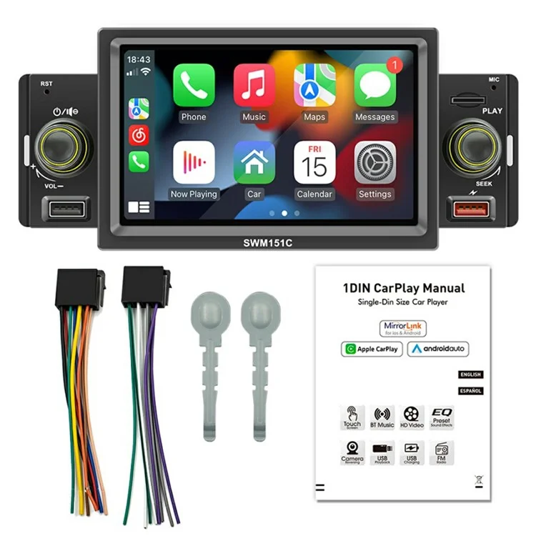 SW-151C 5 Inch Touch Screen MP5 Car Radio Wired CarPlay Android Auto Bluetooth-Compatible Multimedia Player