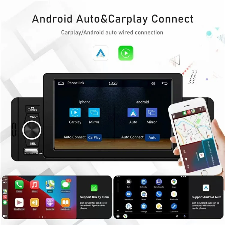 SW-151C Wired CarPlay 5 Inch Touch Screen MP5 Car Radio Bluetooth-Compatible Multimedia Player