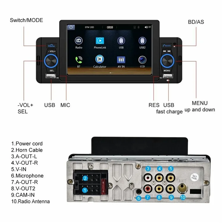 SW-151C Wired CarPlay 5 Inch Touch Screen MP5 Car Radio Bluetooth-Compatible Multimedia Player