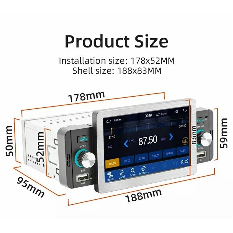 158C Wired CarPlay 5 Inch Touch Screen MP5 Player Radio Bluetooth-Compatible Car Multimedia Player