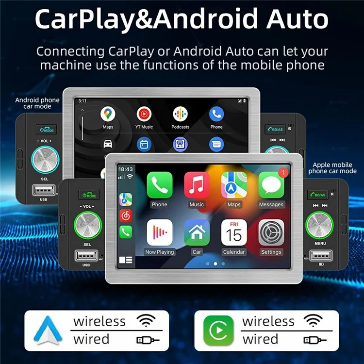 158C Wired CarPlay 5 Inch Touch Screen MP5 Player Radio Bluetooth-Compatible Car Multimedia Player