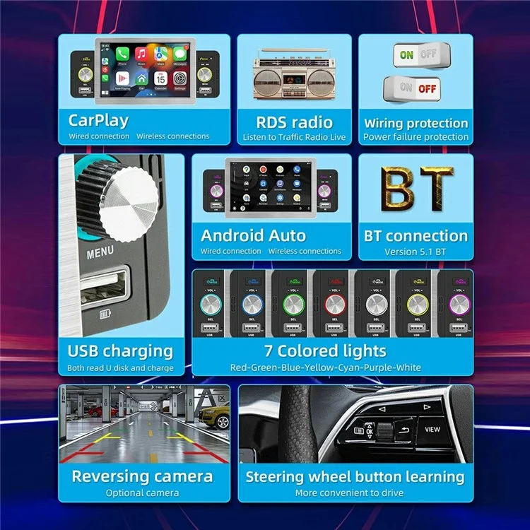 158C Wired CarPlay 5 Inch Touch Screen MP5 Player Radio Bluetooth-Compatible Car Multimedia Player