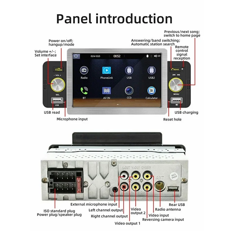 158C Wired CarPlay 5 Inch Touch Screen MP5 Player Radio Bluetooth-Compatible Car Multimedia Player