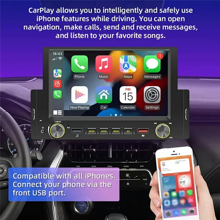 F170W Wireless CarPlay Android Auto 6.2 Inch Touchscreen MP5 Car Radio Bluetooth-Compatible Multimedia Player