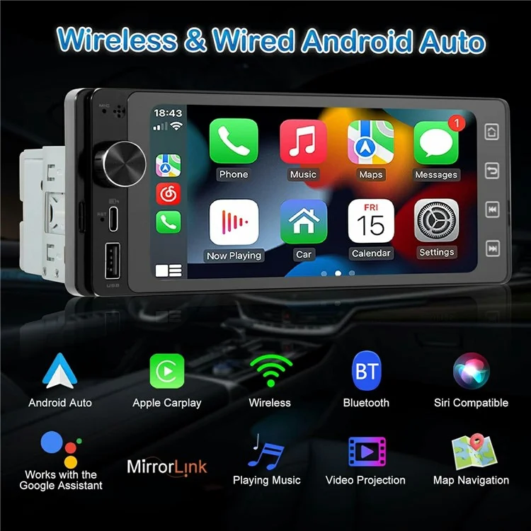 F6021W 6.86 Inch Wireless CarPlay Android Auto MP5 Player Car HD Backup Camera Navigation System