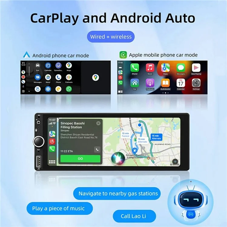 F6021W 6.86 Inch Wireless CarPlay Android Auto MP5 Player Car HD Backup Camera Navigation System