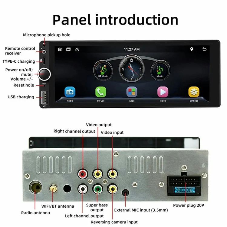 F6021W 6.86 Inch Wireless CarPlay Android Auto MP5 Player Car HD Backup Camera Navigation System