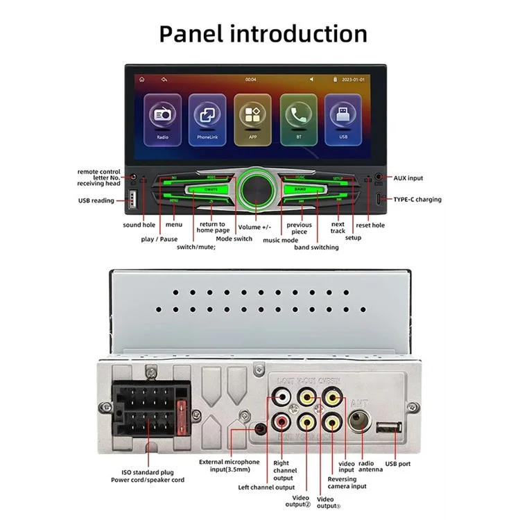 F6051C 6.86 Inch Wireless CarPlay Android Auto Car MP5 Multimedia Player Display