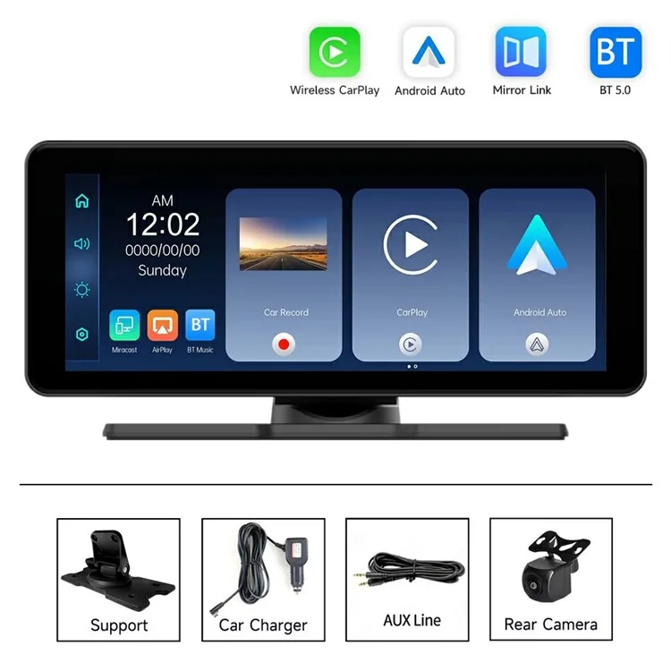 V5312 8.1 Inch Portable Wireless CarPlay AHD Dash Cam Car Navigation Front and Rear Recording Camera