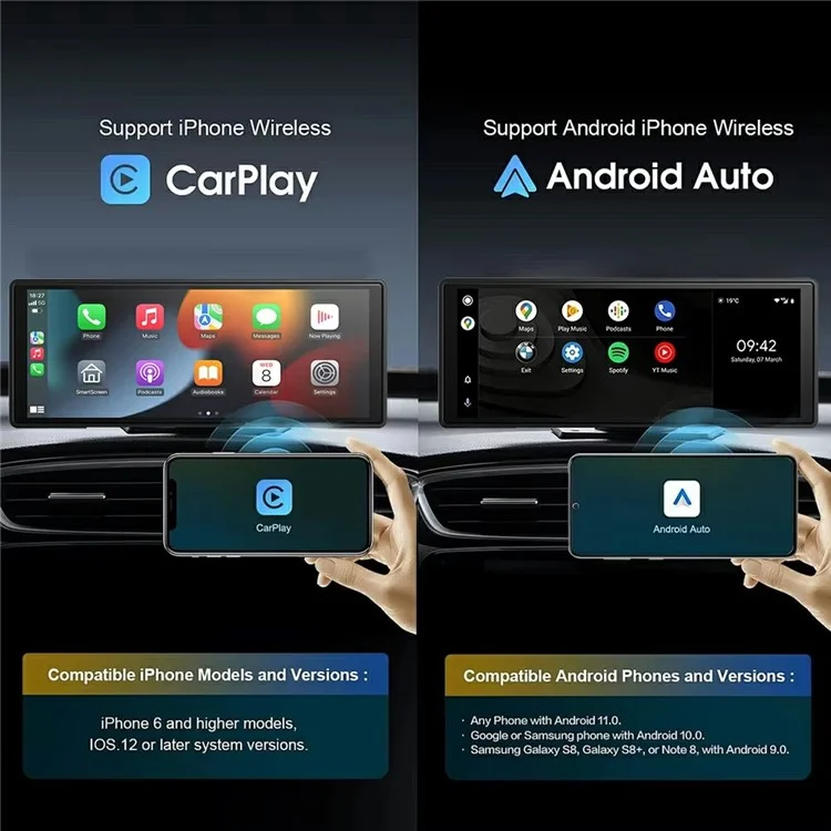 V5312 8.1 Inch Portable Wireless CarPlay AHD Dash Cam Car Navigation Front and Rear Recording Camera