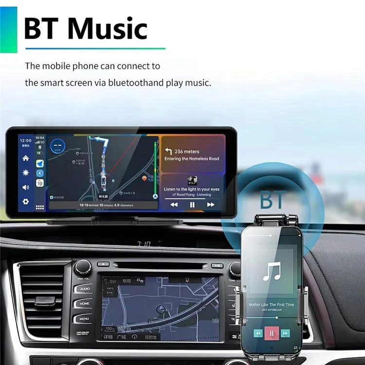 V5312 8.1 Inch Portable Wireless CarPlay AHD Dash Cam Car Navigation Front and Rear Recording Camera