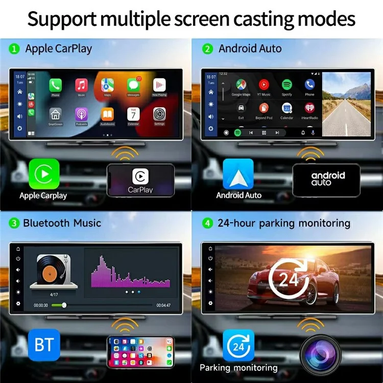 V5311 10.26 Inch AHD Portable Wireless CarPlay Dash Cam Front / Rear Dual Recording Car Navigation System