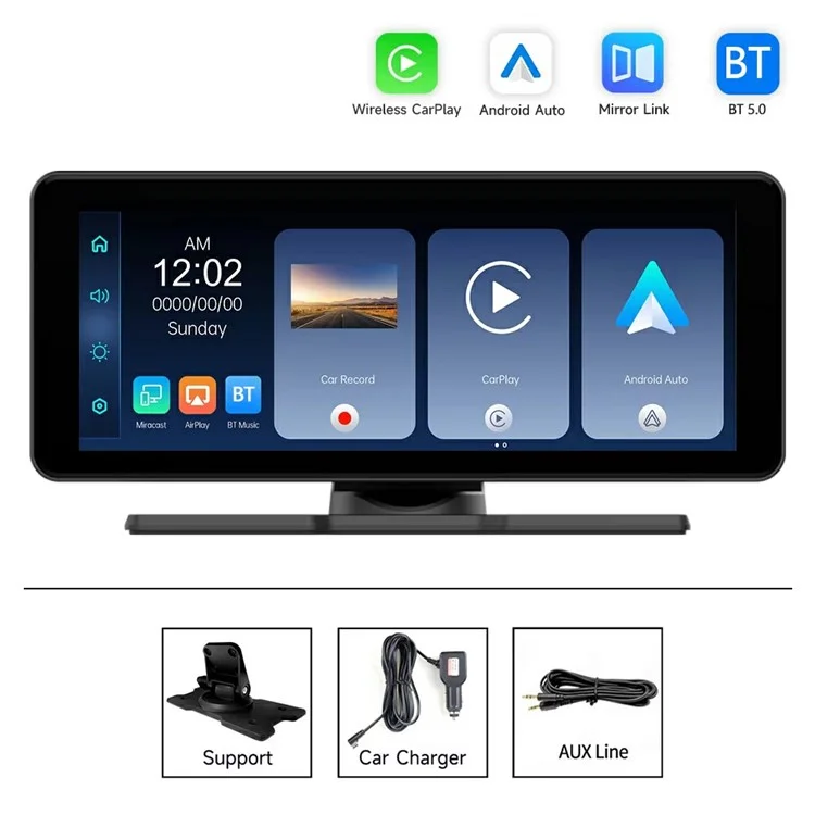 V5312 8.1 Inch Portable Wireless CarPlay AHD Dash Cam Car Navigation Front Recording Driving Recorder