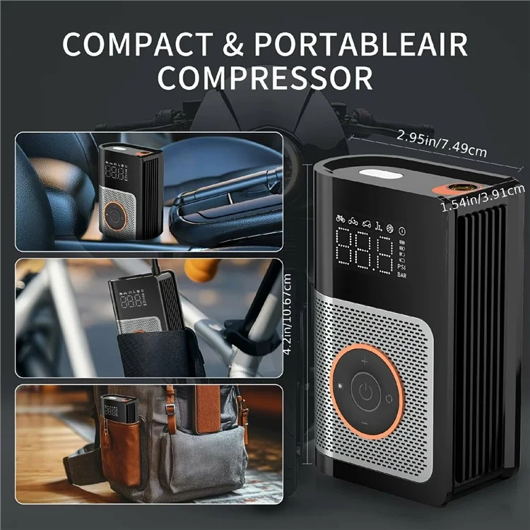 Mini Compressore d'Aria Portatile per Auto con Display Digitale Gonfiatore Pneumatici Wireless Pompa Intelligente con Luce LED