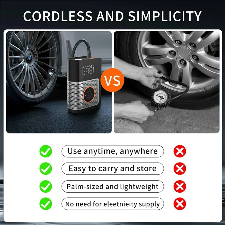 Mini Compressore d'Aria Portatile per Auto con Display Digitale Gonfiatore Pneumatici Wireless Pompa Intelligente con Luce LED
