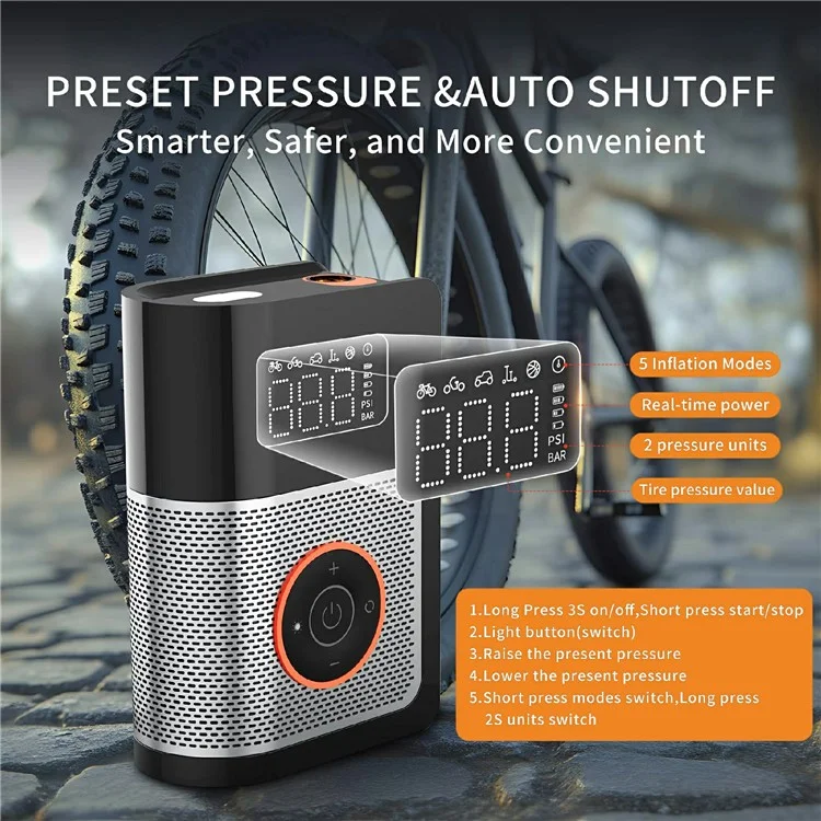 Mini Compressore d'Aria Portatile per Auto con Display Digitale Gonfiatore Pneumatici Wireless Pompa Intelligente con Luce LED