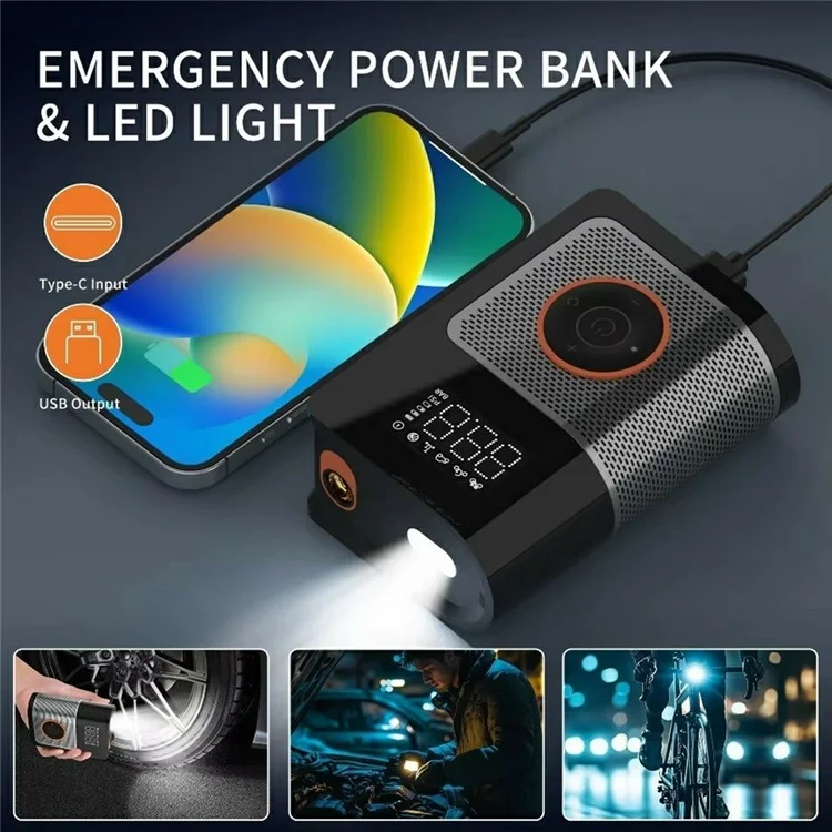 Mini Compressore d'Aria Portatile per Auto con Display Digitale Gonfiatore Pneumatici Wireless Pompa Intelligente con Luce LED