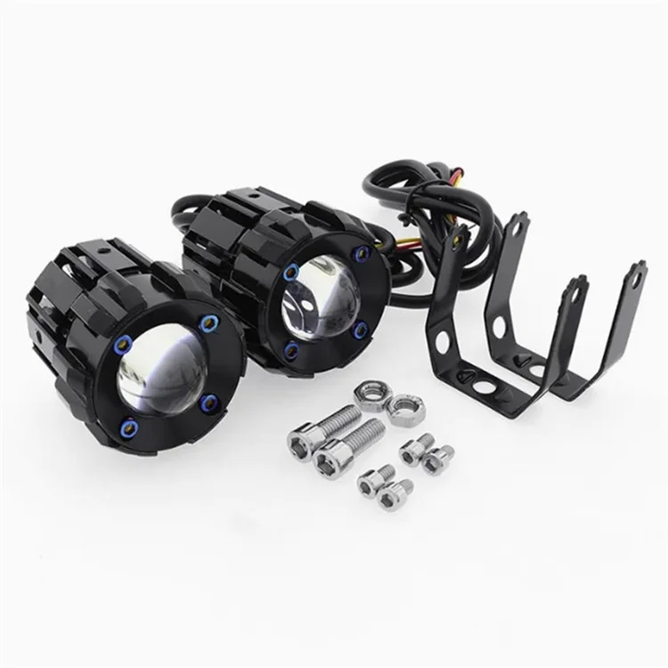 2Pcs Motorcycle LED Spotlight Aluminum Shell White Yellow Light High Power Headlight with Cooling Fan