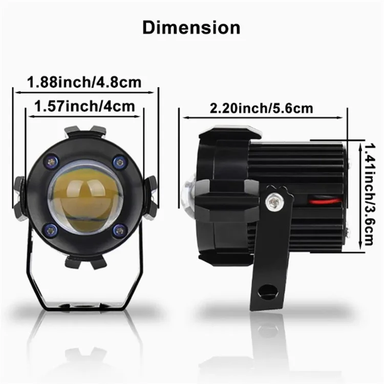2Pcs Motorcycle LED Spotlight Aluminum Shell White Yellow Light High Power Headlight with Cooling Fan
