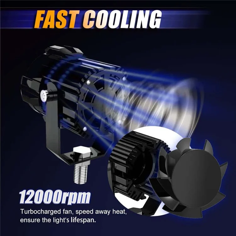 2Pcs Motorcycle LED Spotlight Aluminum Shell White Yellow Light High Power Headlight with Cooling Fan