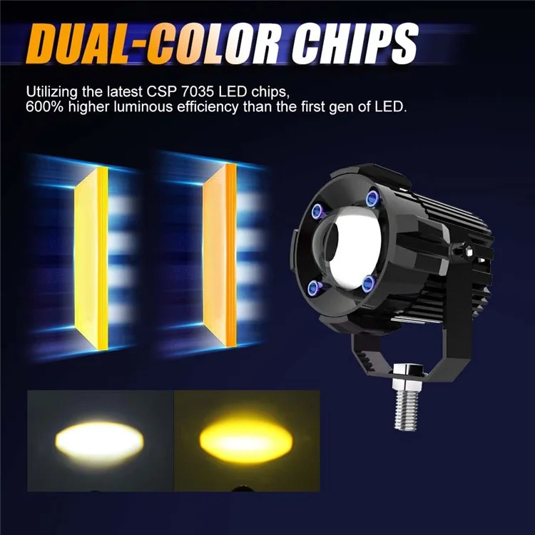 2Pcs Motorcycle LED Spotlight Aluminum Shell White Yellow Light High Power Headlight with Cooling Fan