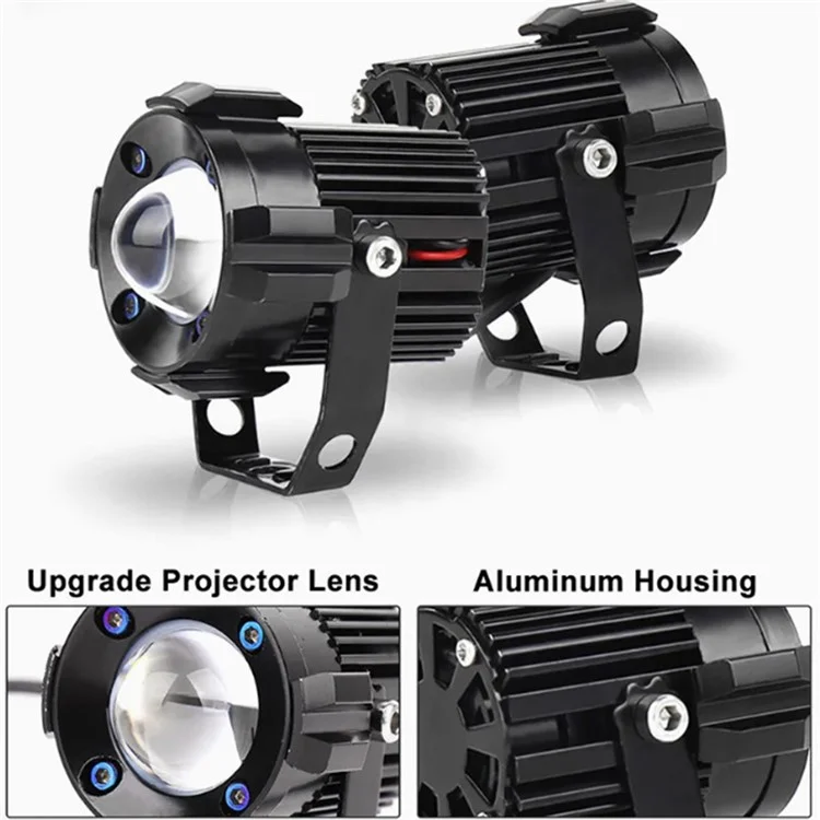 2Pcs Motorcycle LED Spotlight Aluminum Shell White Yellow Light High Power Headlight with Cooling Fan