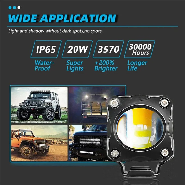 Motorcycle LED Spotlight 20W 5000LM Headlight High Low Beam Front Lamp for ATV / SUV / UTV