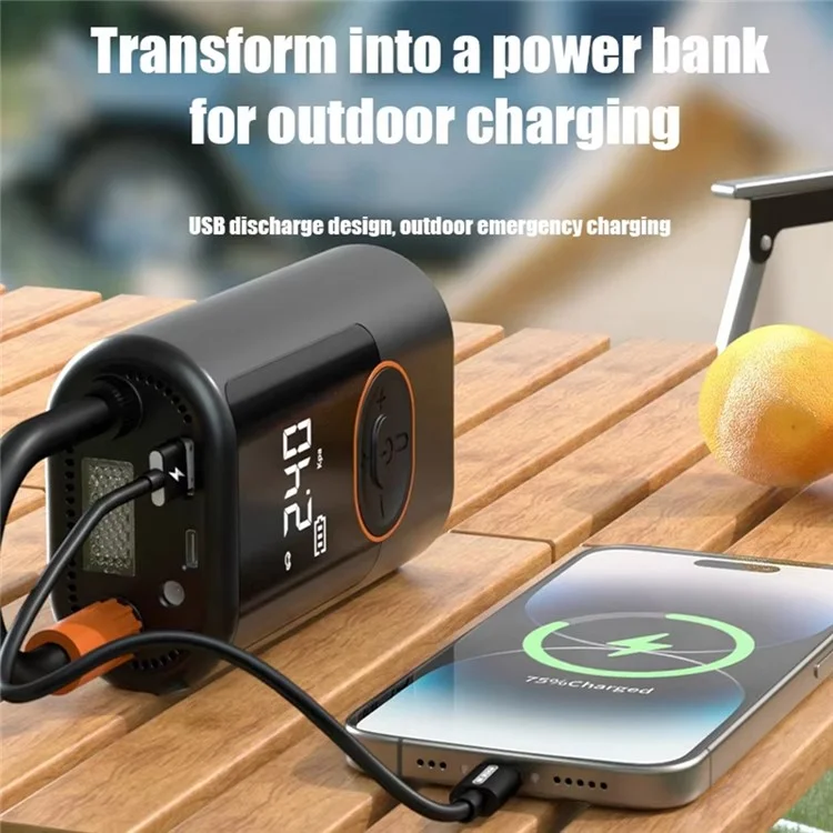 Inflador de Pneus Sem Fio com 19 Cilindros, Compressor de Ar Portátil de Alta Pressão com Função de Power Bank