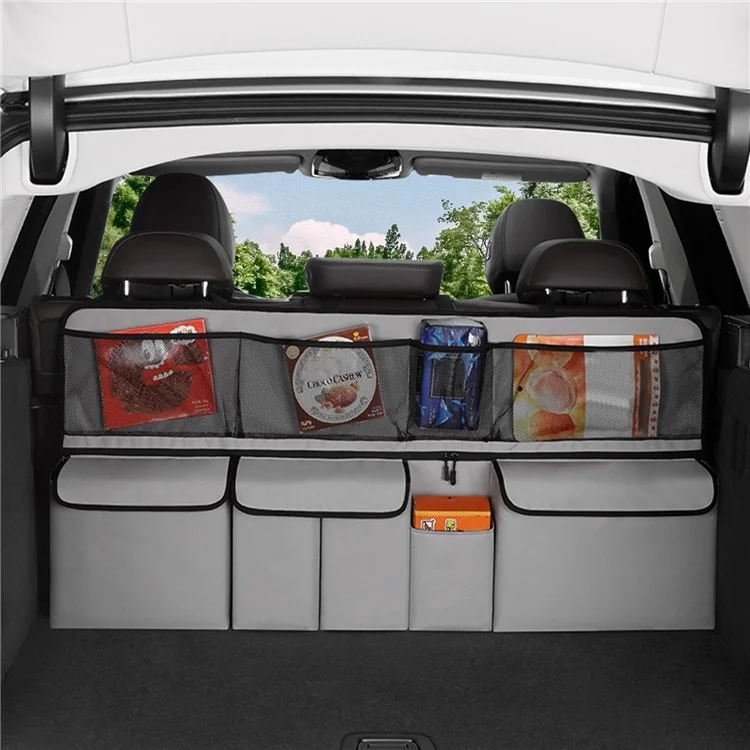 Organizer Multitasca per Sedile Posteriore dell'Auto in Tessuto Oxford - Borsa Portaoggetti Capiente con Tasca Appendibile per Bagagliaio - Beige