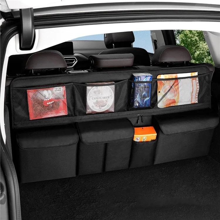 Organizer Multitasca per Sedile Posteriore dell'Auto in Tessuto Oxford - Borsa Portaoggetti Capiente con Tasca Appendibile per Bagagliaio - Beige