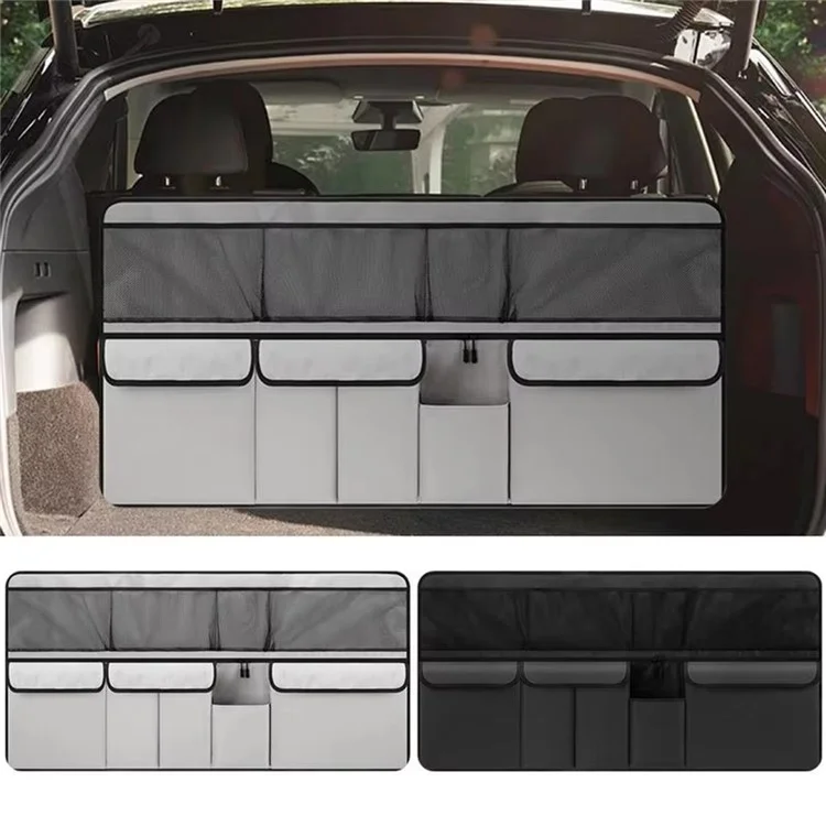 Organizer Multitasca per Sedile Posteriore dell'Auto in Tessuto Oxford - Borsa Portaoggetti Capiente con Tasca Appendibile per Bagagliaio - Beige