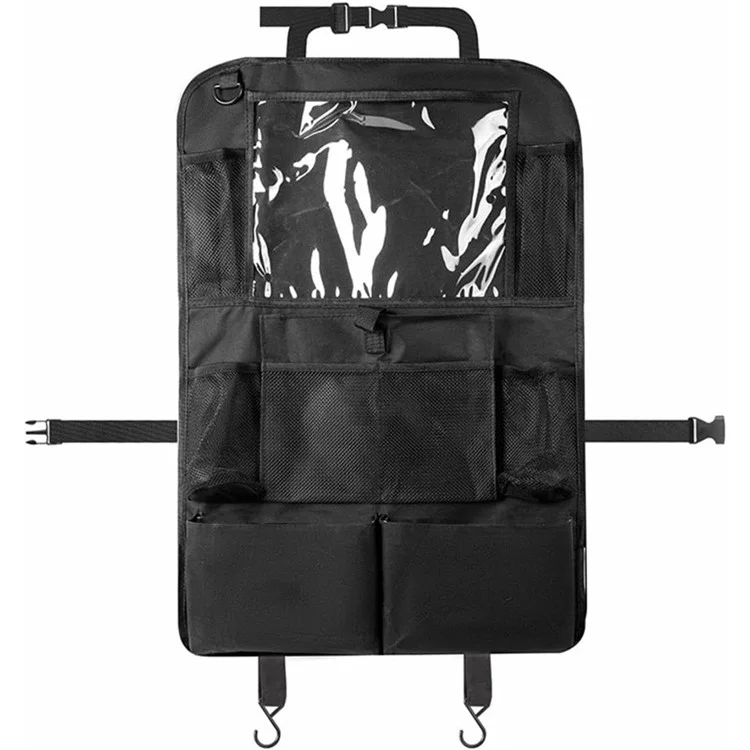 Organisateur de siège arrière de voiture en tissu Oxford 600D avec support de tablette, sac de rangement multi-poches et tapis de protection - Noir