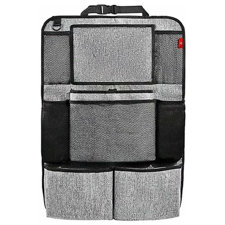 Organizador de asiento trasero de coche de tela Oxford 600D con soporte para tableta Bolsa de almacenamiento de múltiples bolsillos Protector contra patadas - Gris
