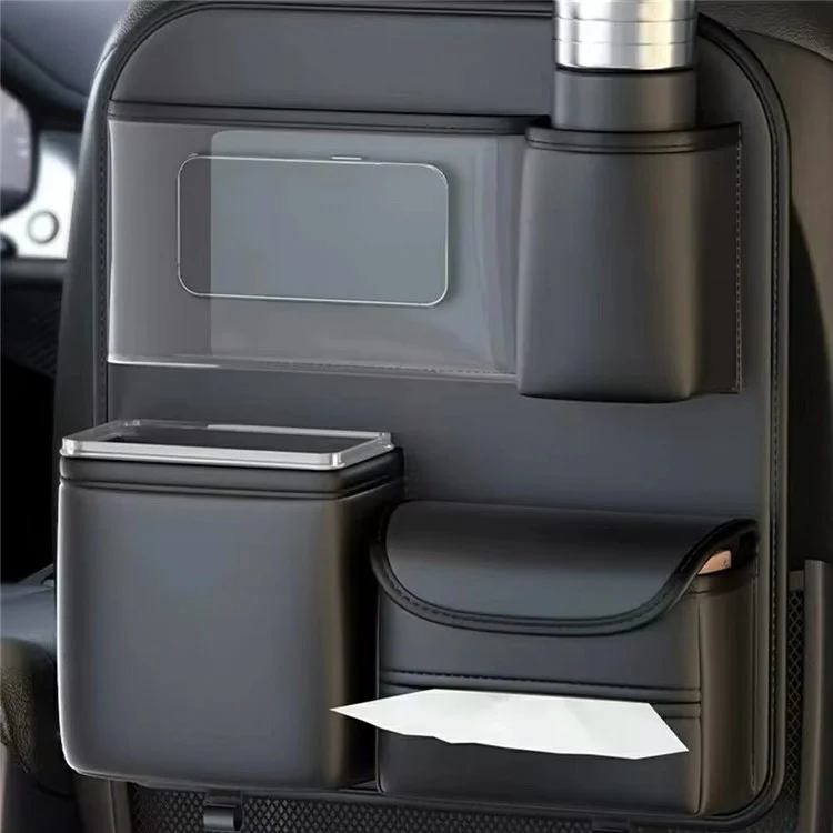 Car Seat Organizer Back Seat Storage Bag PU Leather Waterproof Multi-Pocket Hanging Pouch (Without Foldable Table)