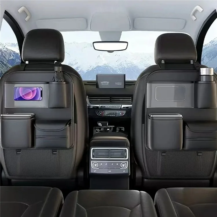 Car Seat Organizer Back Seat Storage Bag PU Leather Waterproof Multi-Pocket Hanging Pouch (Without Foldable Table)