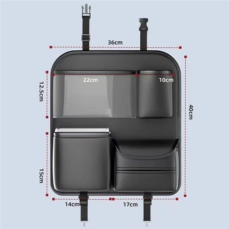 Car Seat Organizer Back Seat Storage Bag PU Leather Waterproof Multi-Pocket Hanging Pouch (Without Foldable Table)