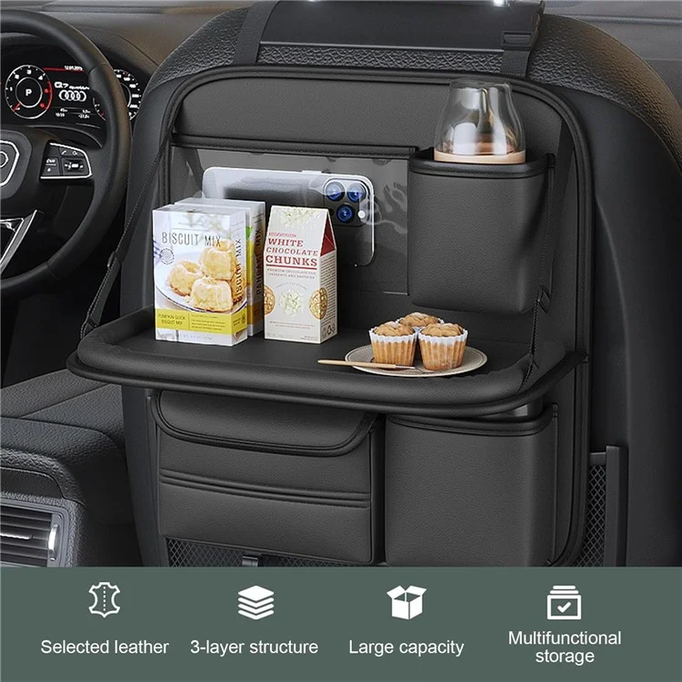 Rücksitzorganizer für Autos Mehrtaschige Aufbewahrungstasche Wasserdichtes PU-Leder-Schutzmatten mit Klapptisch
